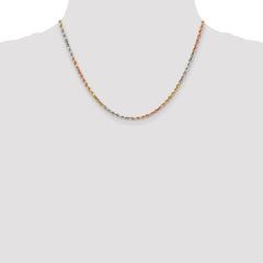 14K Tri-colored 18 inch 2.9mm Diamond-cut Rope with Lobster Clasp Chain