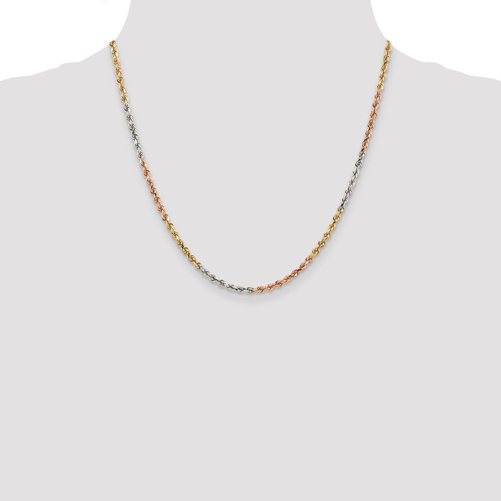 14K Tri-colored 20 inch 2.9mm Diamond-cut Rope with Lobster Clasp Chain