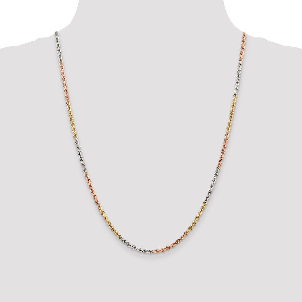 14K Tri-colored 24 inch 2.9mm Diamond-cut Rope with Lobster Clasp Chain