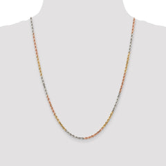 14K Tri-colored 24 inch 2.9mm Diamond-cut Rope with Lobster Clasp Chain