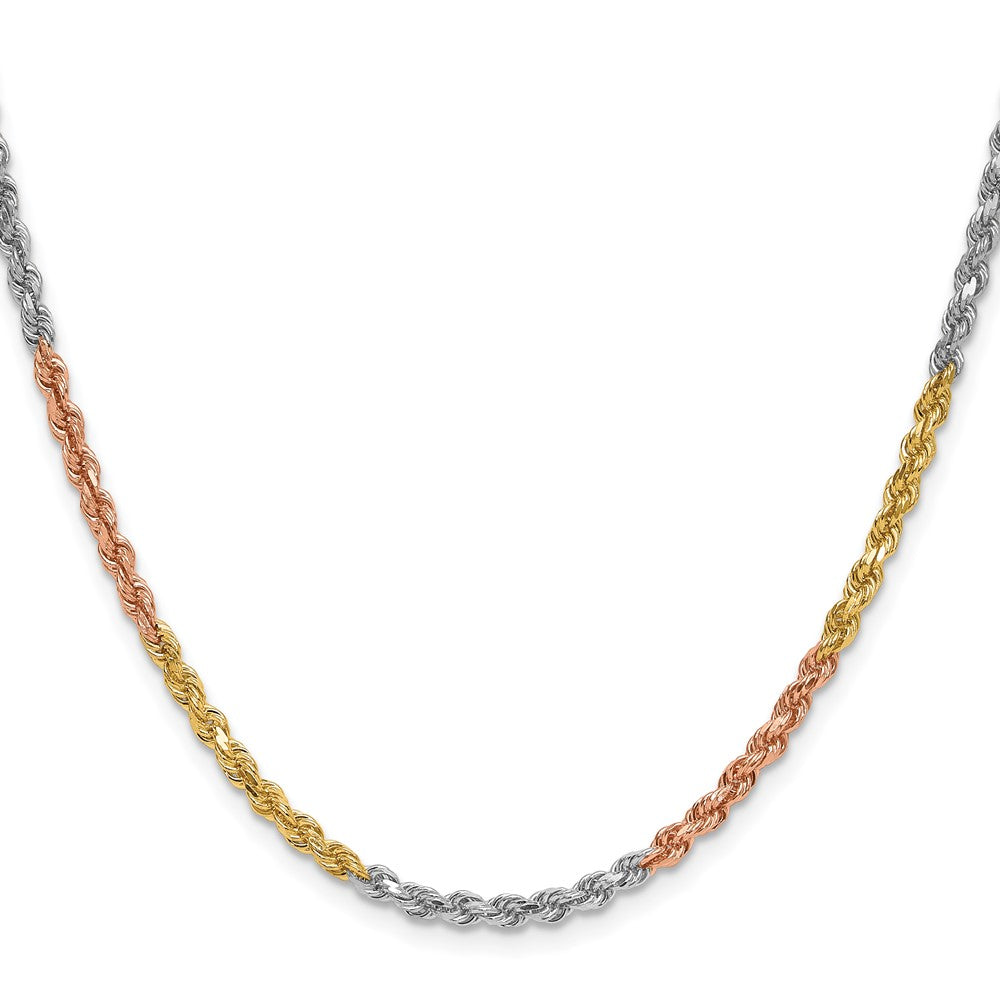 14K Tri-colored 18 inch 3mm Diamond-cut Rope with Lobster Clasp Chain