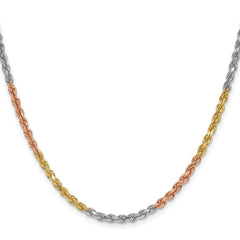 14k Tri-Color 3mm D/C Rope Chain