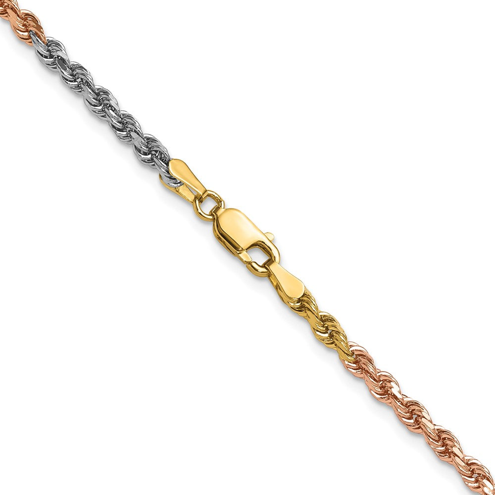 14K Tri-colored 18 inch 3mm Diamond-cut Rope with Lobster Clasp Chain