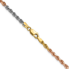 14K Tri-colored 20 inch 3mm Diamond-cut Rope with Lobster Clasp Chain