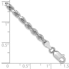 14K White Gold 8 inch 3.5mm Diamond-cut Rope with Lobster Clasp Chain