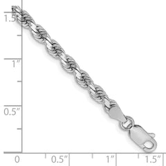 14K White Gold 8 inch 3.75mm Diamond-cut Rope with Lobster Clasp Chain