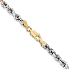 14K Tri-colored 20 inch 4mm Diamond-cut Rope with Lobster Clasp Chain