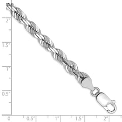 14K White Gold 8 inch 5.5mm Diamond-cut Rope with Lobster Clasp Chain