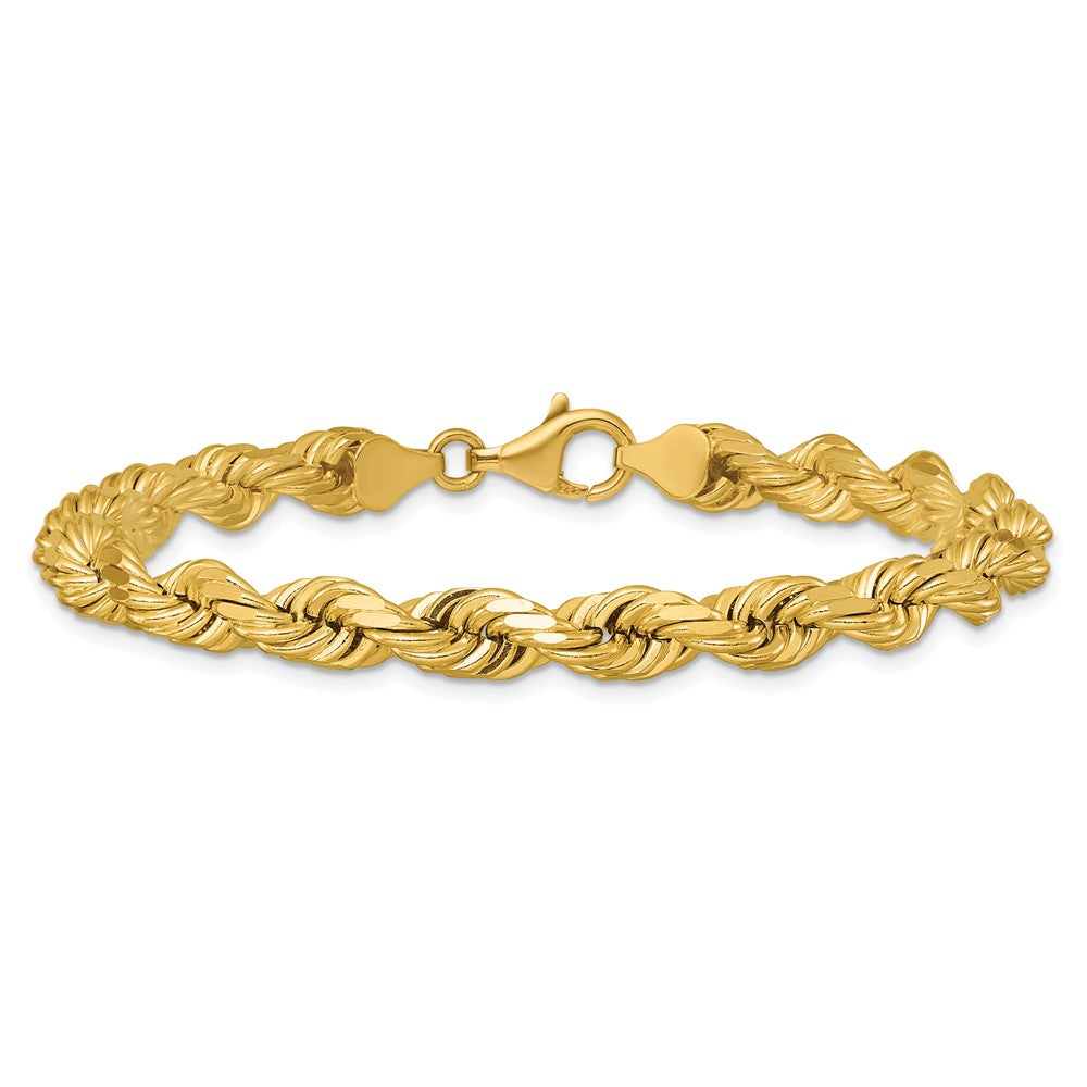 14K 8 inch 6.5mm Diamond-cut Rope with Fancy Lobster Clasp Chain
