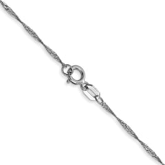 14K White Gold 24 inch Carded 1mm Singapore with Spring Ring Clasp Chain