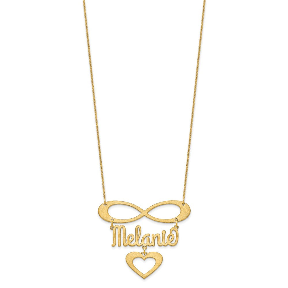 10k Yellow Gold Brushed Infinity/Heart and Name Necklace