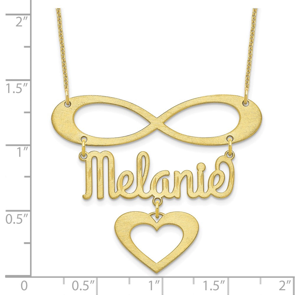 10k Yellow Gold Brushed Infinity/Heart and Name Necklace