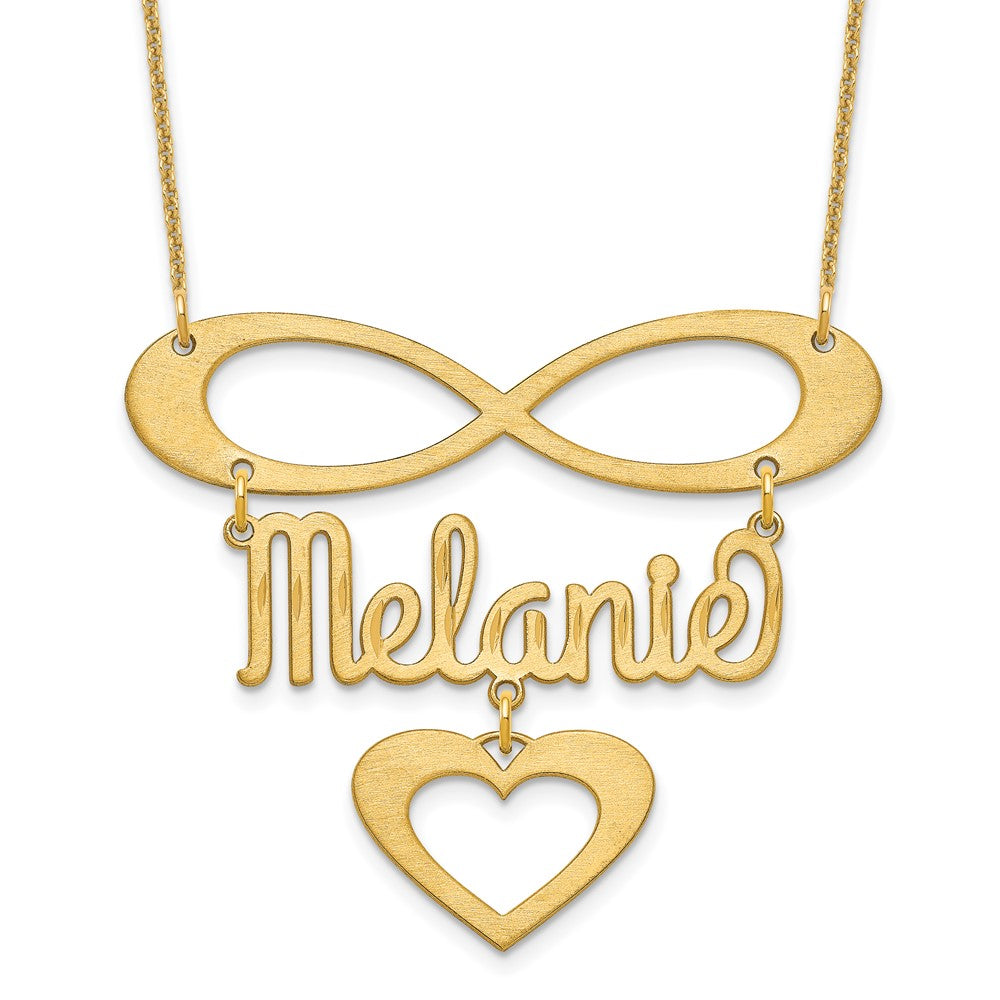 10k Yellow Gold Brushed Infinity/Heart and Name Necklace