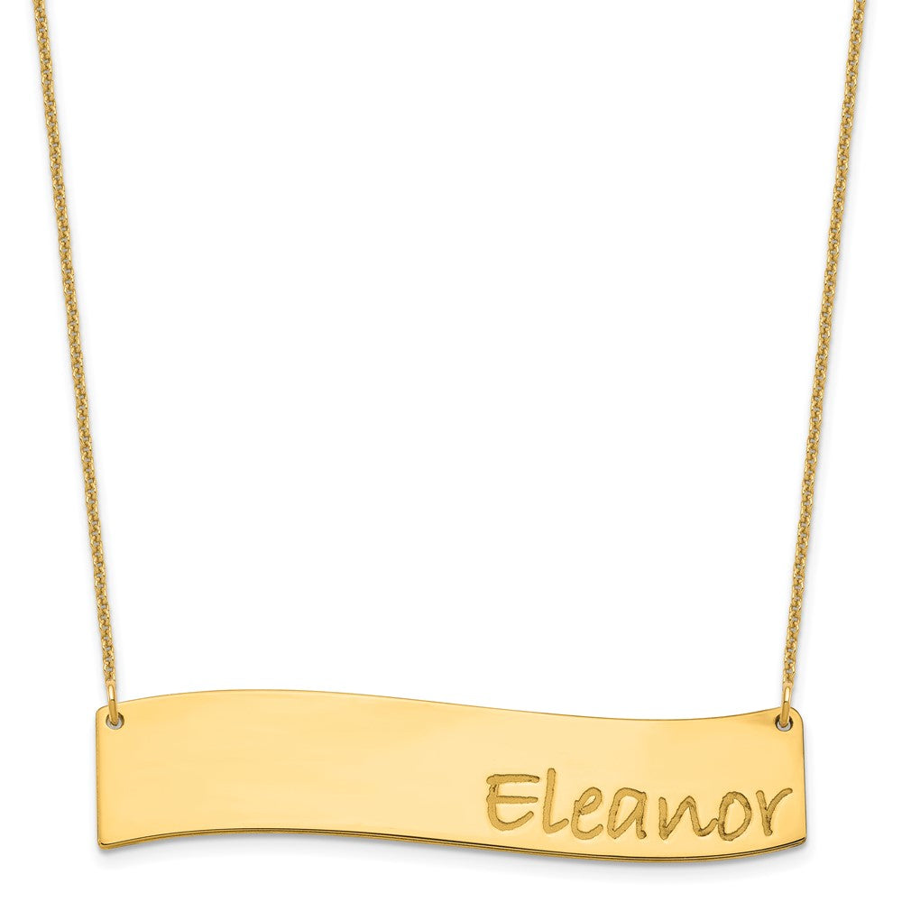 10k Yellow Gold Medium BRADLEY HAND Curved Bar Necklace