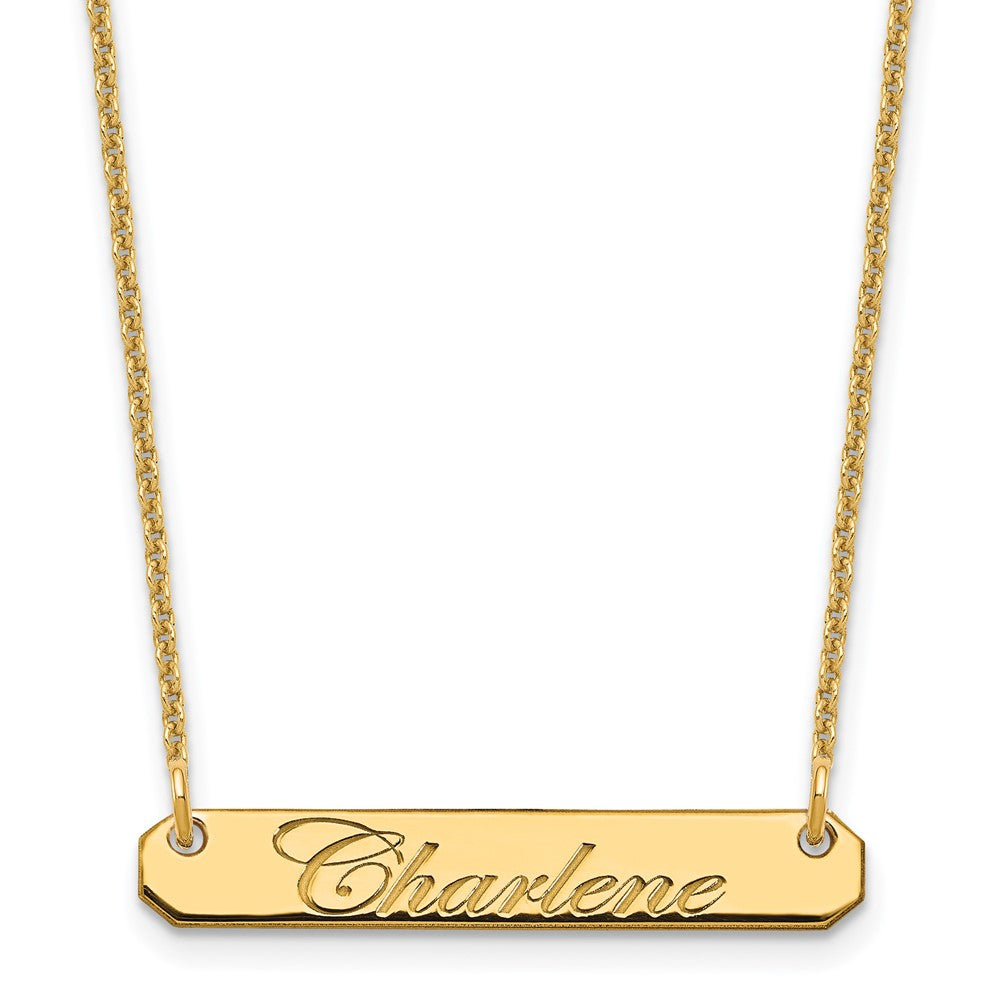 10k Yellow Gold Small EDWARDIAN SCRIPT Bar Necklace - 2