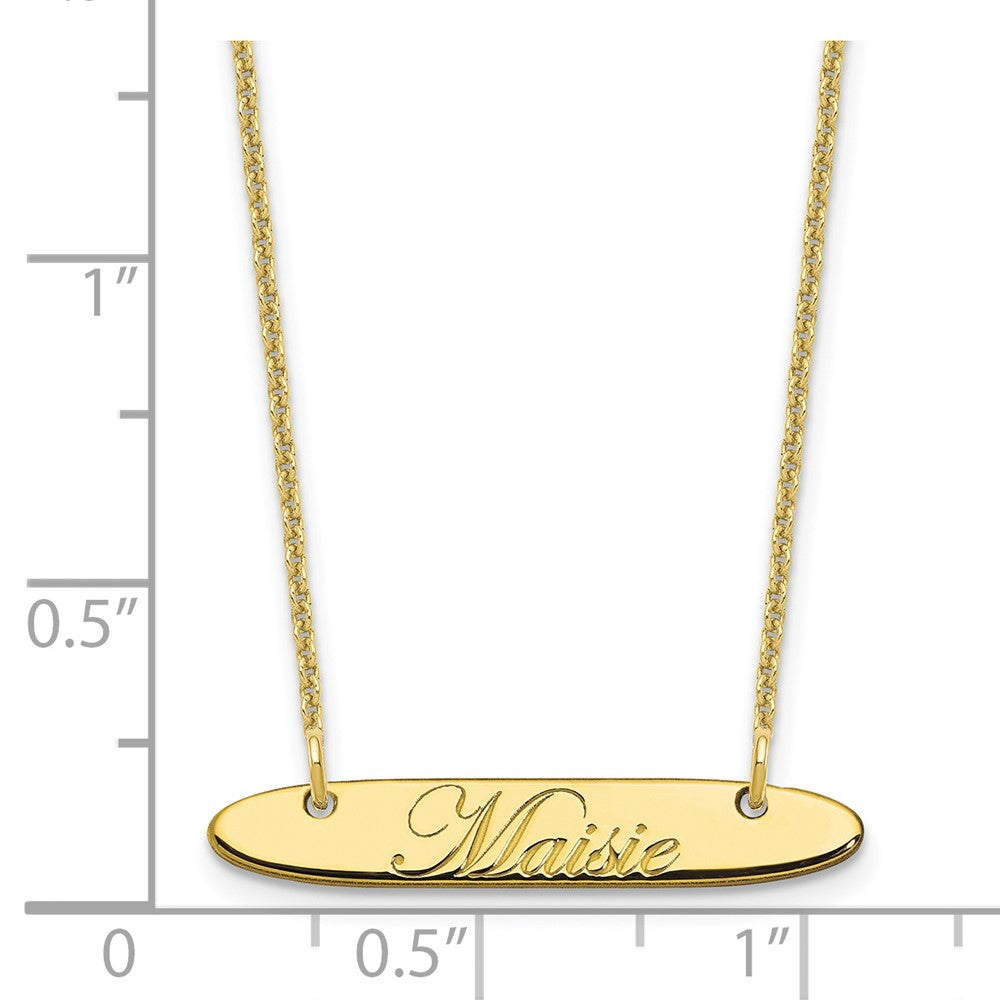 10k Yellow Gold Small Oblong EDWARDIAN SCRIPT Bar Necklace