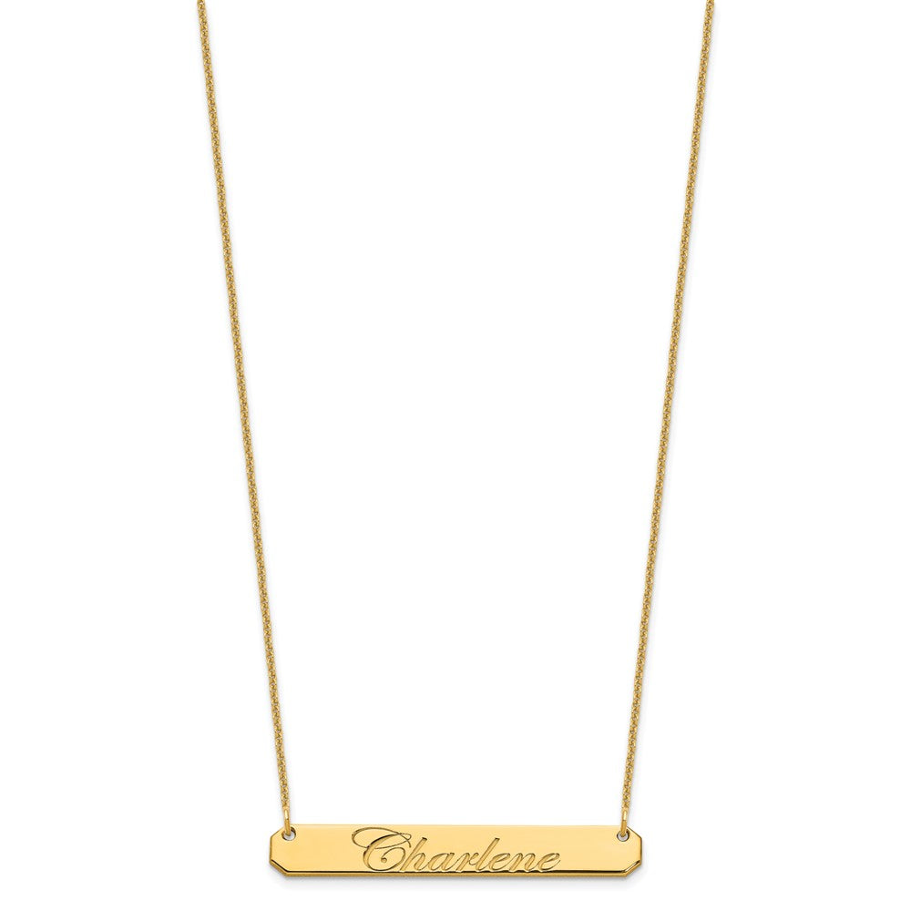 10k Yellow Gold Medium EDWARDIAN SCRIPT Bar Necklace