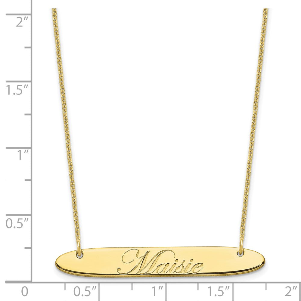 10k Yellow Gold Medium Oblong EDWARDIAN SCRIPT Bar Necklace