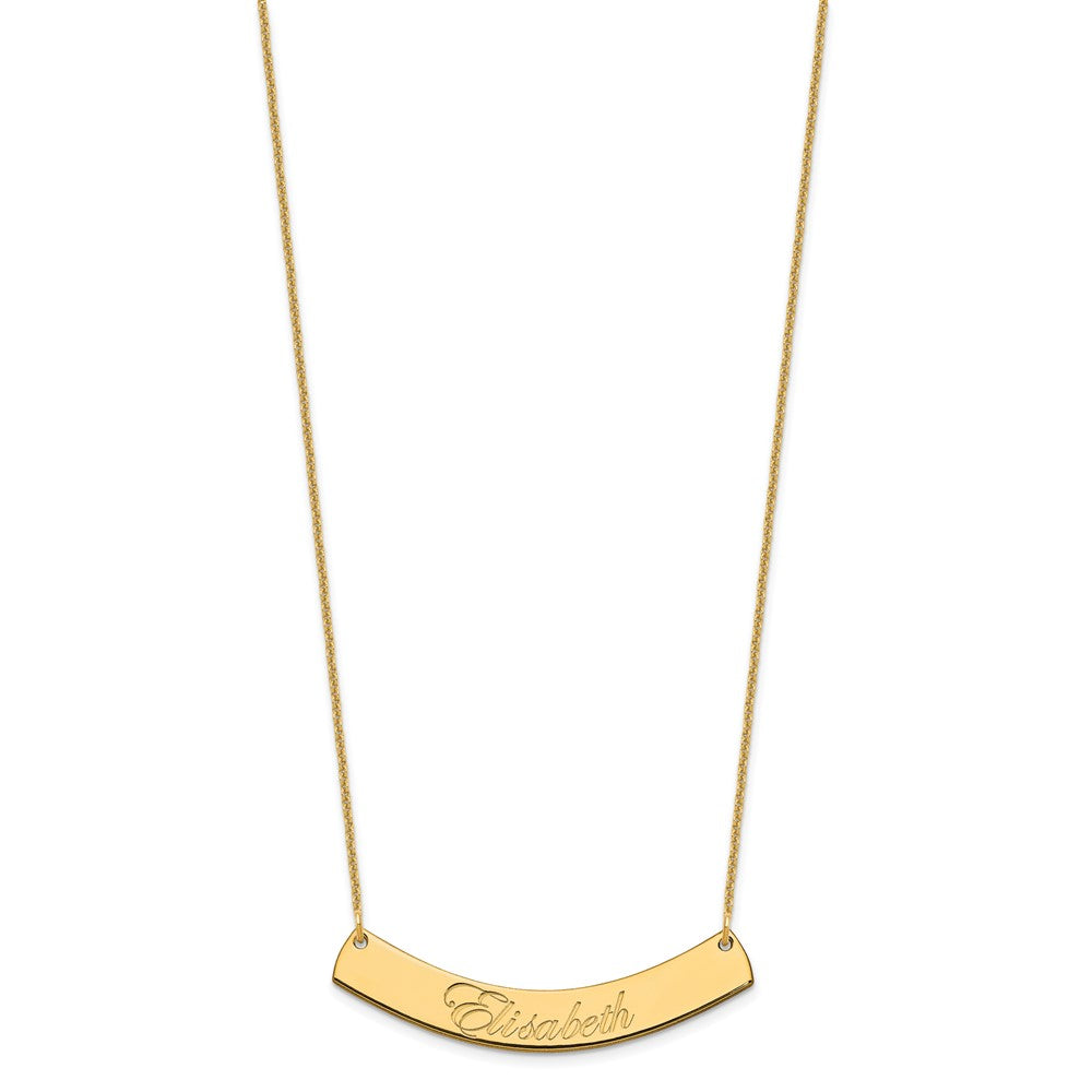 10k Yellow Gold Medium EDWARDIAN SCRIPT Curved Bar Necklace