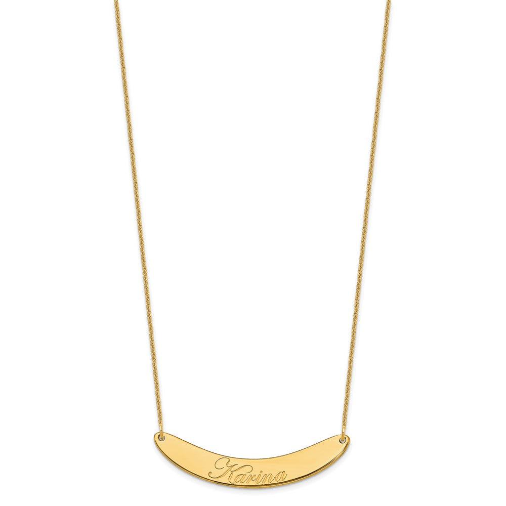 10k Yellow Gold Medium EDWARDIAN SCRIPT Curved Bar Necklace