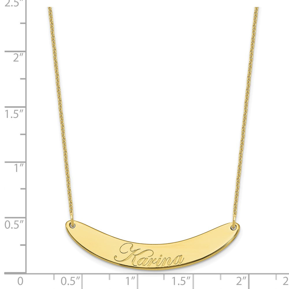 10k Yellow Gold Medium EDWARDIAN SCRIPT Curved Bar Necklace