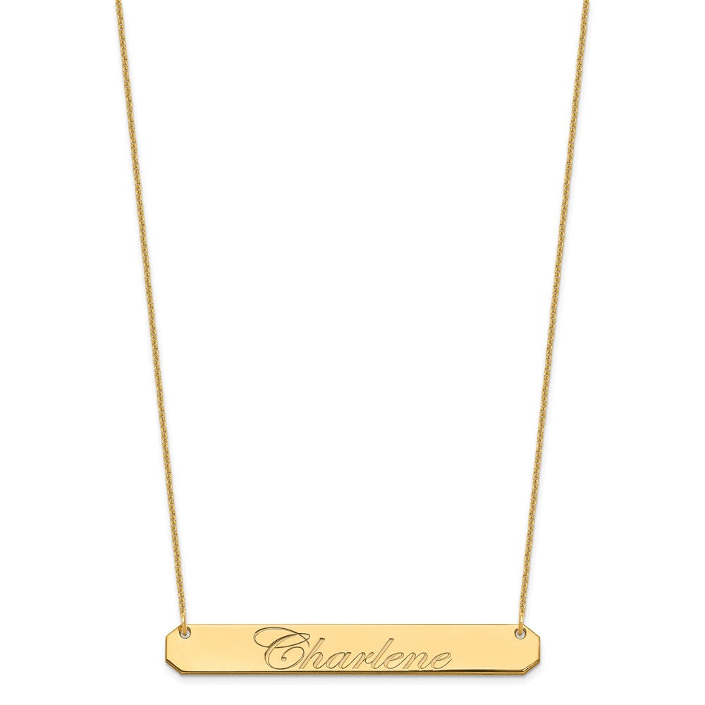 10k Yellow Gold Large EDWAEDIAN SCRIPT Bar Necklace