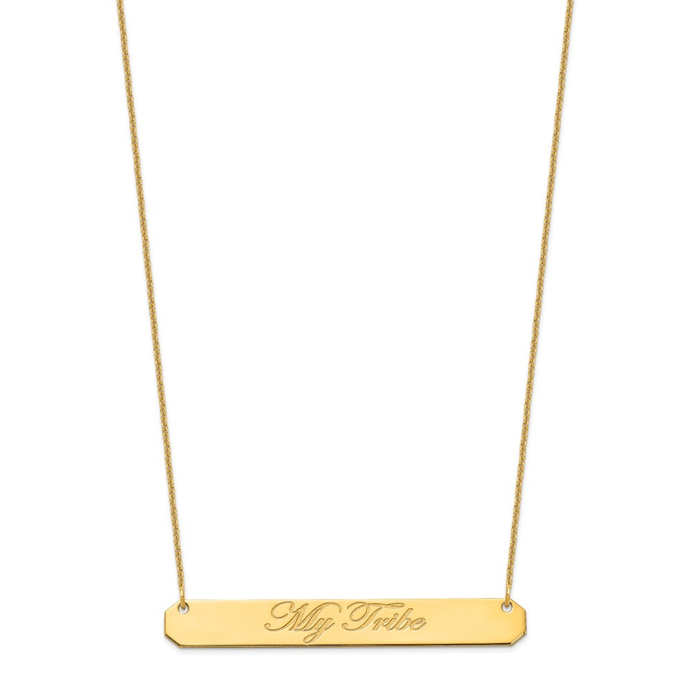 10k Yellow Gold Large EDWAEDIAN SCRIPT Bar Necklace