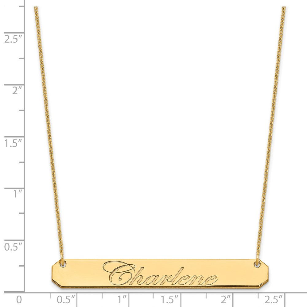 10k Yellow Gold Large EDWAEDIAN SCRIPT Bar Necklace