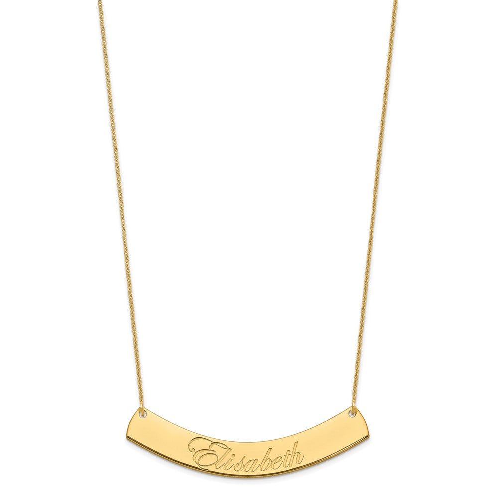 10k Yellow Gold Large EDWARDIAN SCRIPT Curved Bar Necklace