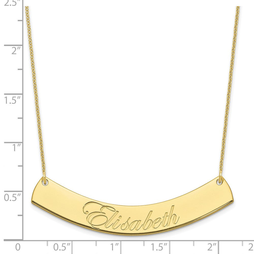 10k Yellow Gold Large EDWARDIAN SCRIPT Curved Bar Necklace