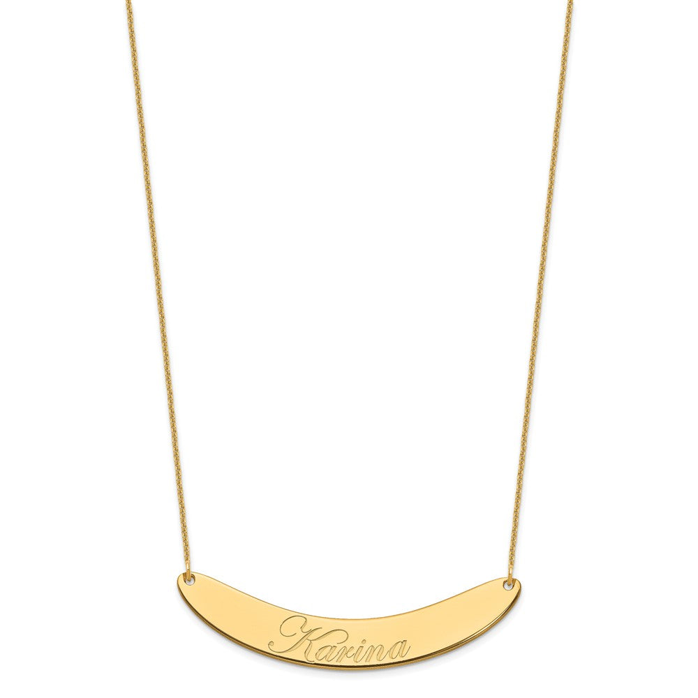 10k Yellow Gold Large EDWARDIAN SCRIPT Curved Bar Necklace