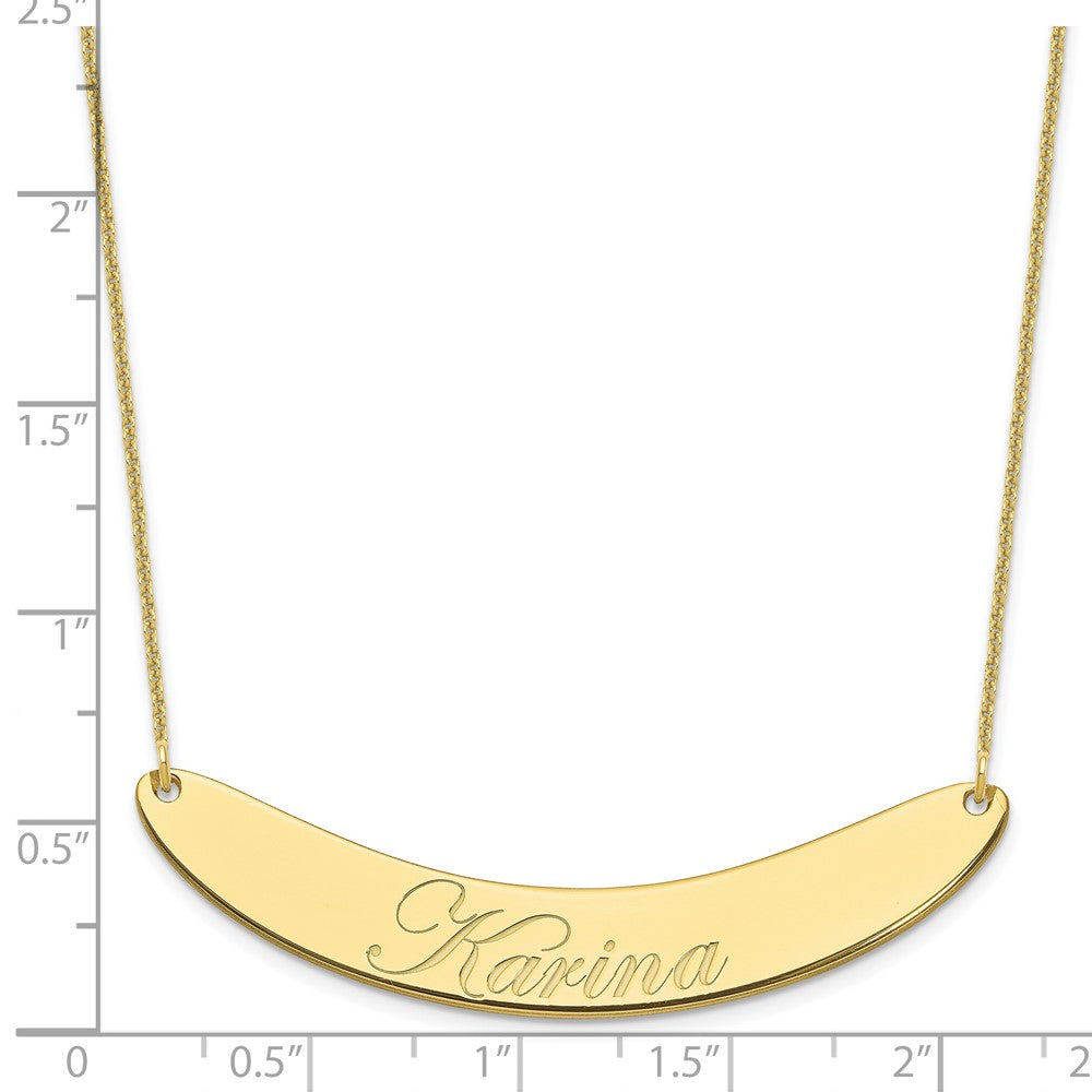 10k Yellow Gold Large EDWARDIAN SCRIPT Curved Bar Necklace