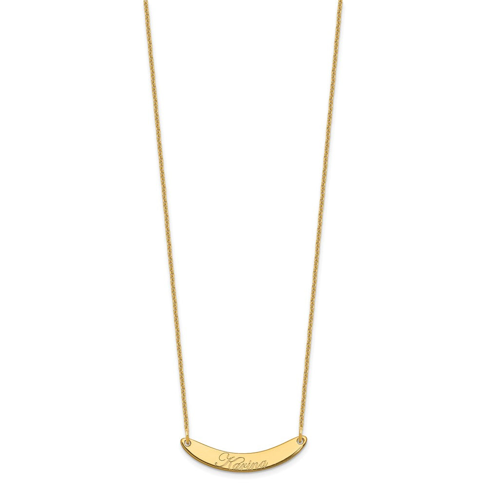 10k Yellow Gold Small EDWARDIAN SCRIPT Curved Bar Necklace