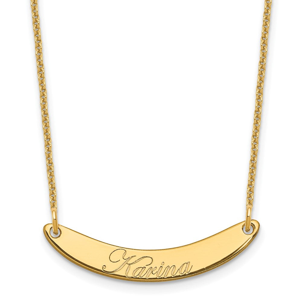 10k Yellow Gold Small EDWARDIAN SCRIPT Curved Bar Necklace - 2
