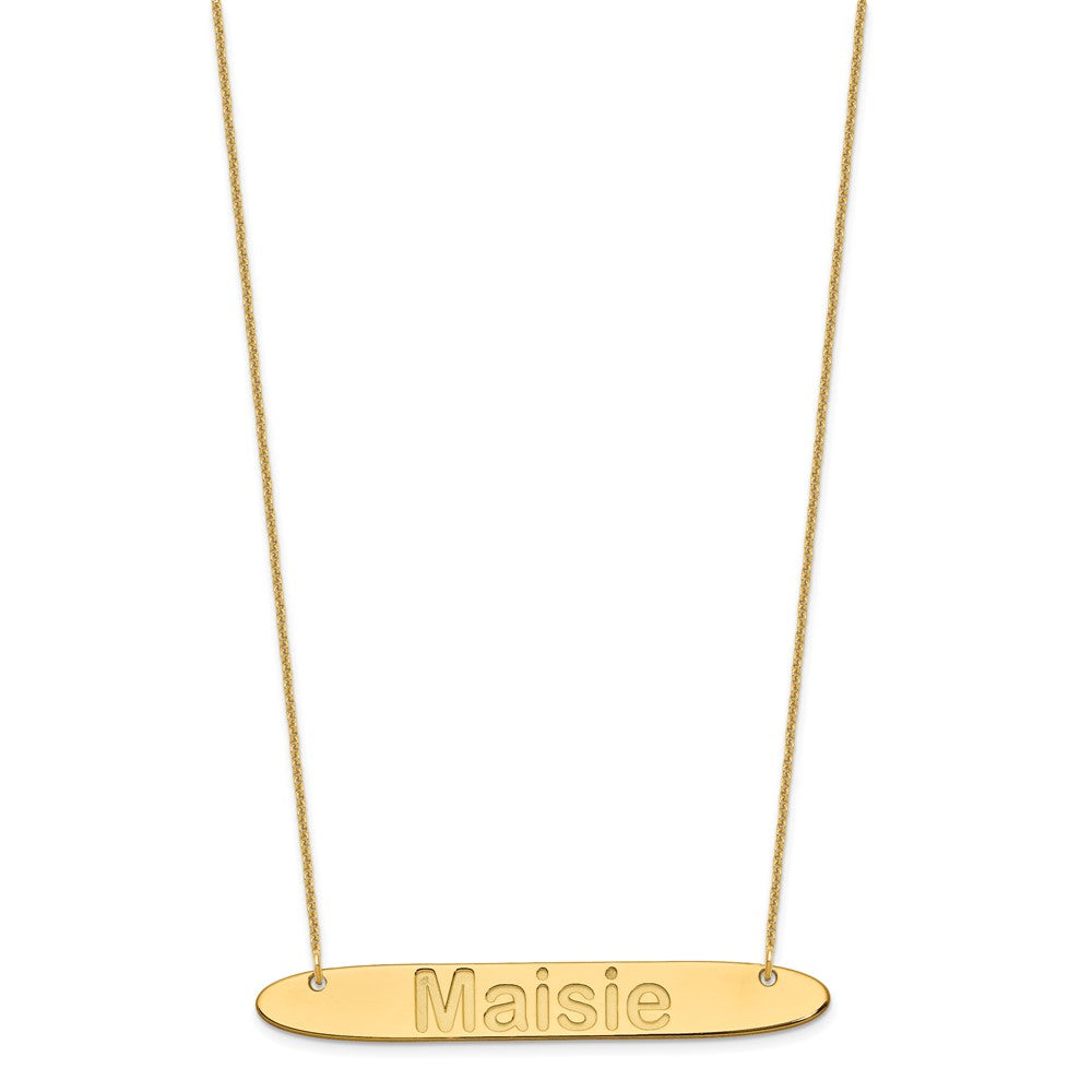 10K Large Polished Oblong Arial Rounded Bar Necklace