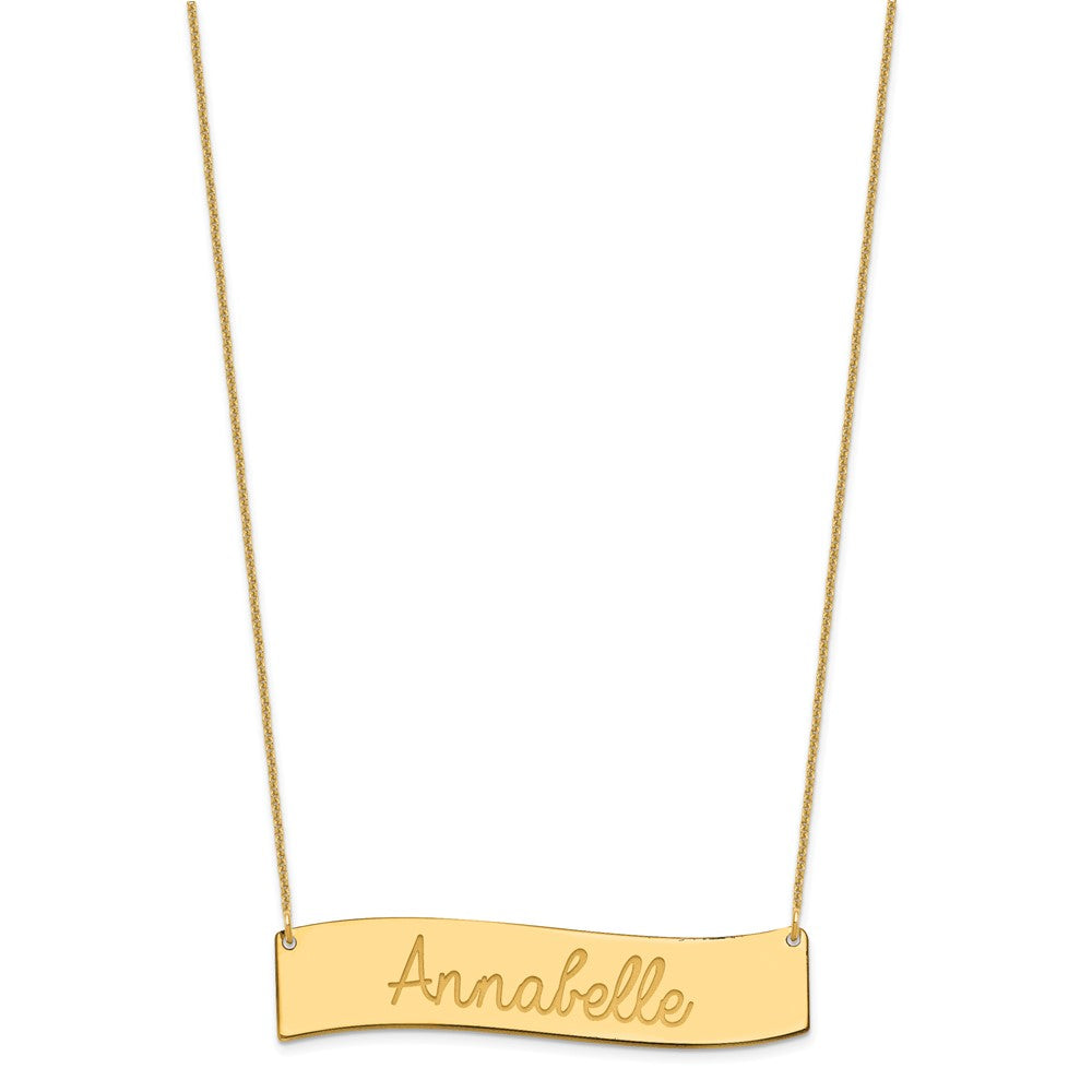 10k Yellow Gold Medium  ALWAYS IN MY HEART Curved Bar Necklace