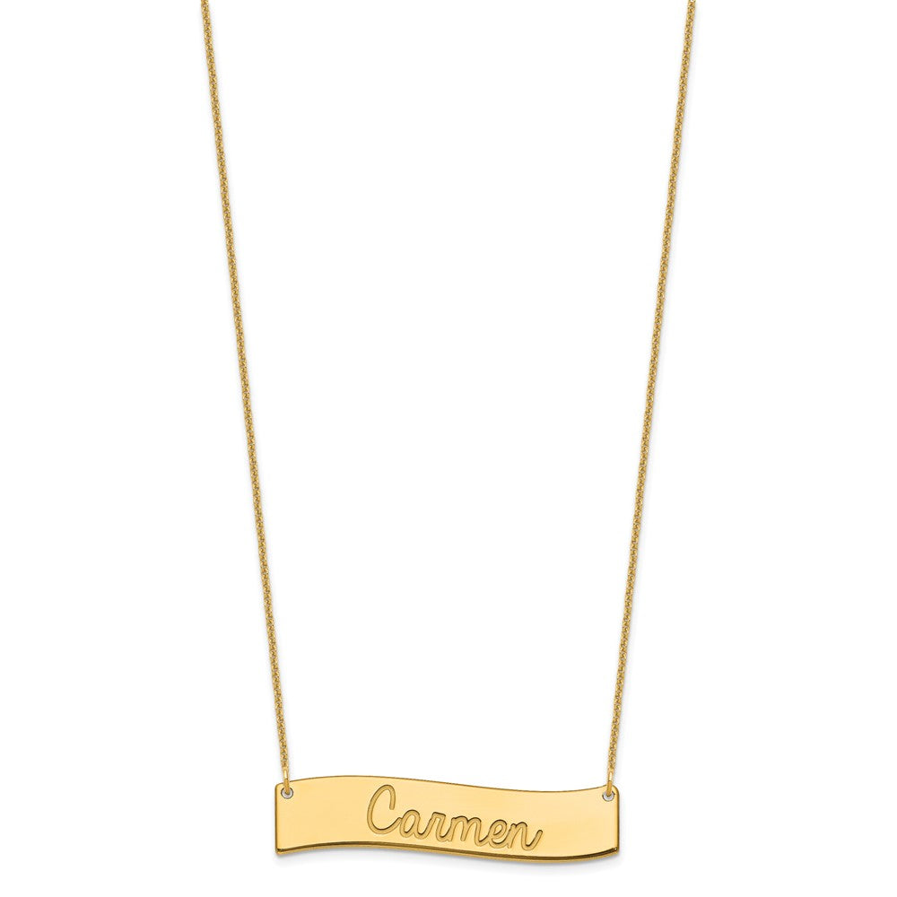 10k Yellow Gold Medium  ALWAYS IN MY HEART Curved Bar Necklace