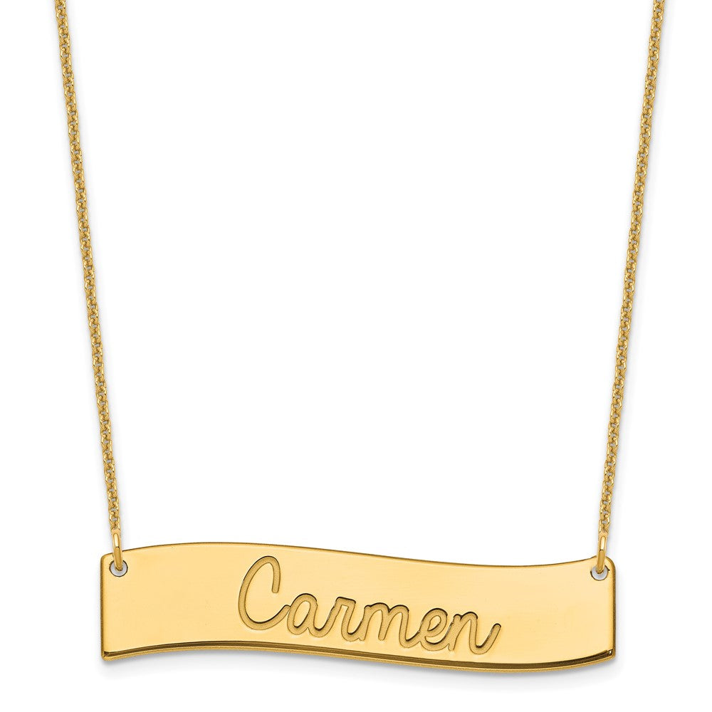 10k Yellow Gold Medium  ALWAYS IN MY HEART Curved Bar Necklace - 2