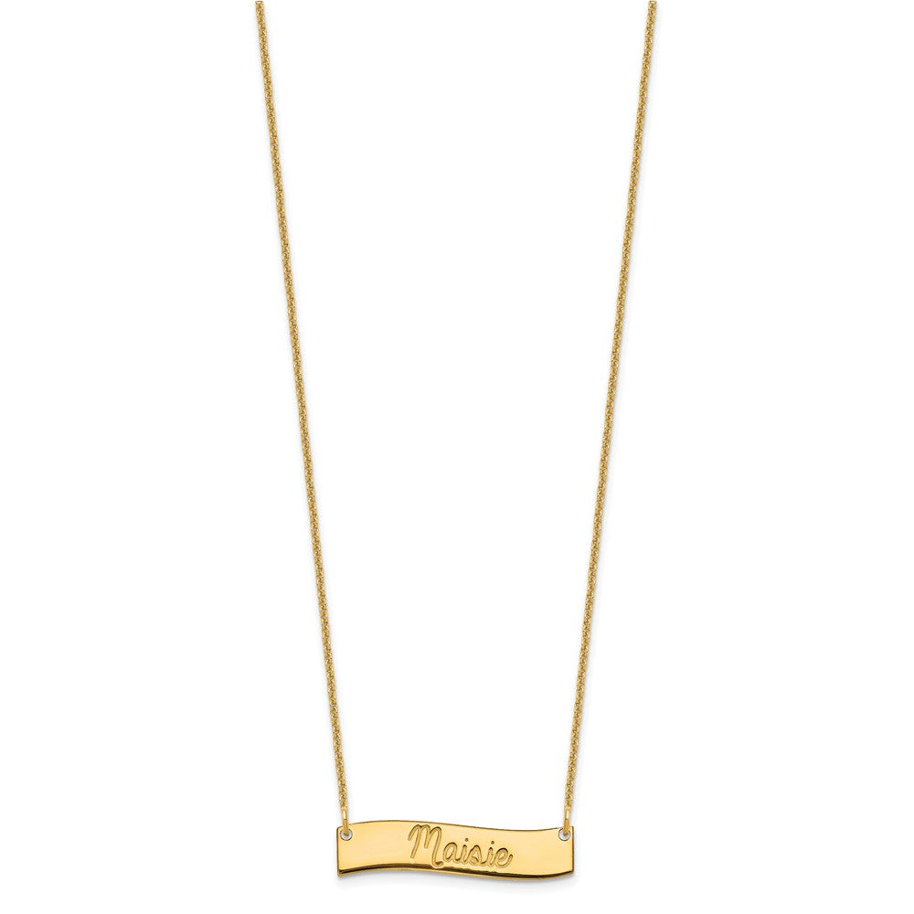 10k Yellow Gold Small  ALWAYS IN MY HEART Curved Bar Necklace