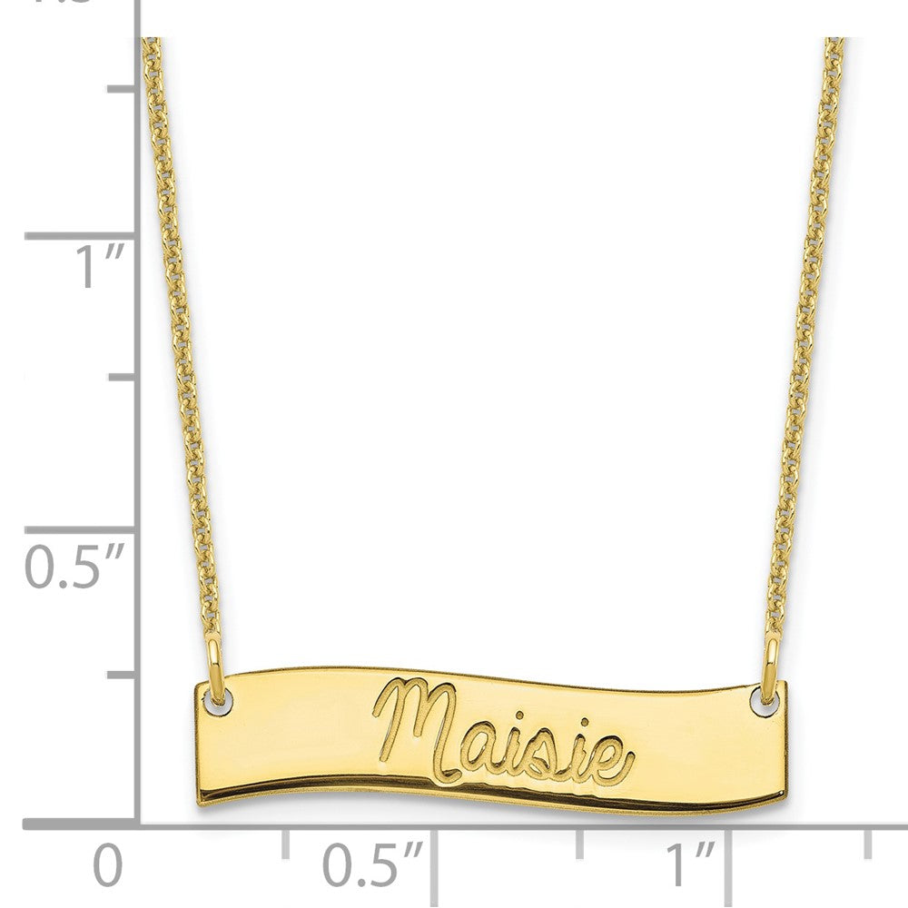 10k Yellow Gold Small  ALWAYS IN MY HEART Curved Bar Necklace