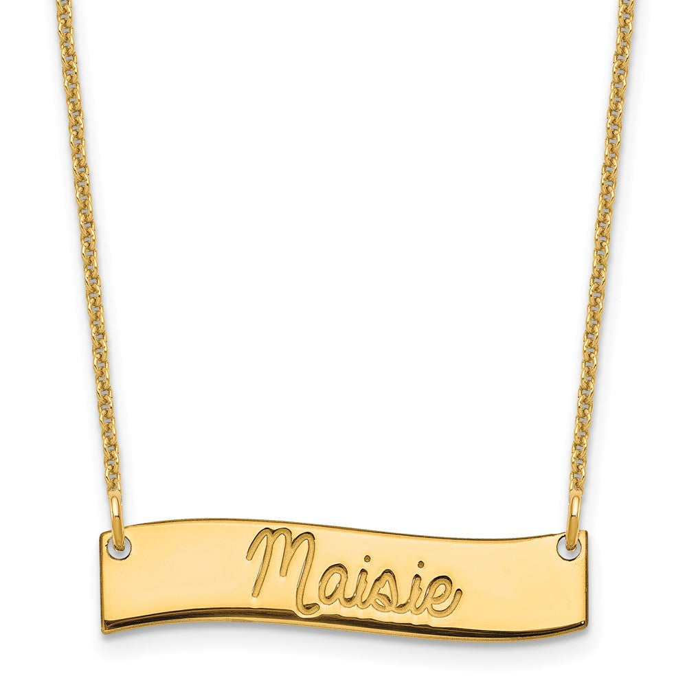 10k Yellow Gold Small  ALWAYS IN MY HEART Curved Bar Necklace