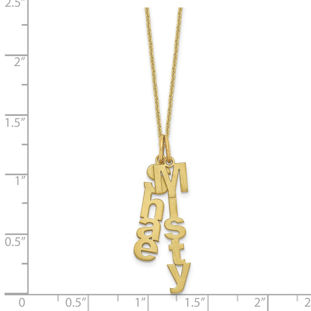 10k Yellow Gold Brushed Vertical 2 Name Charm Necklace