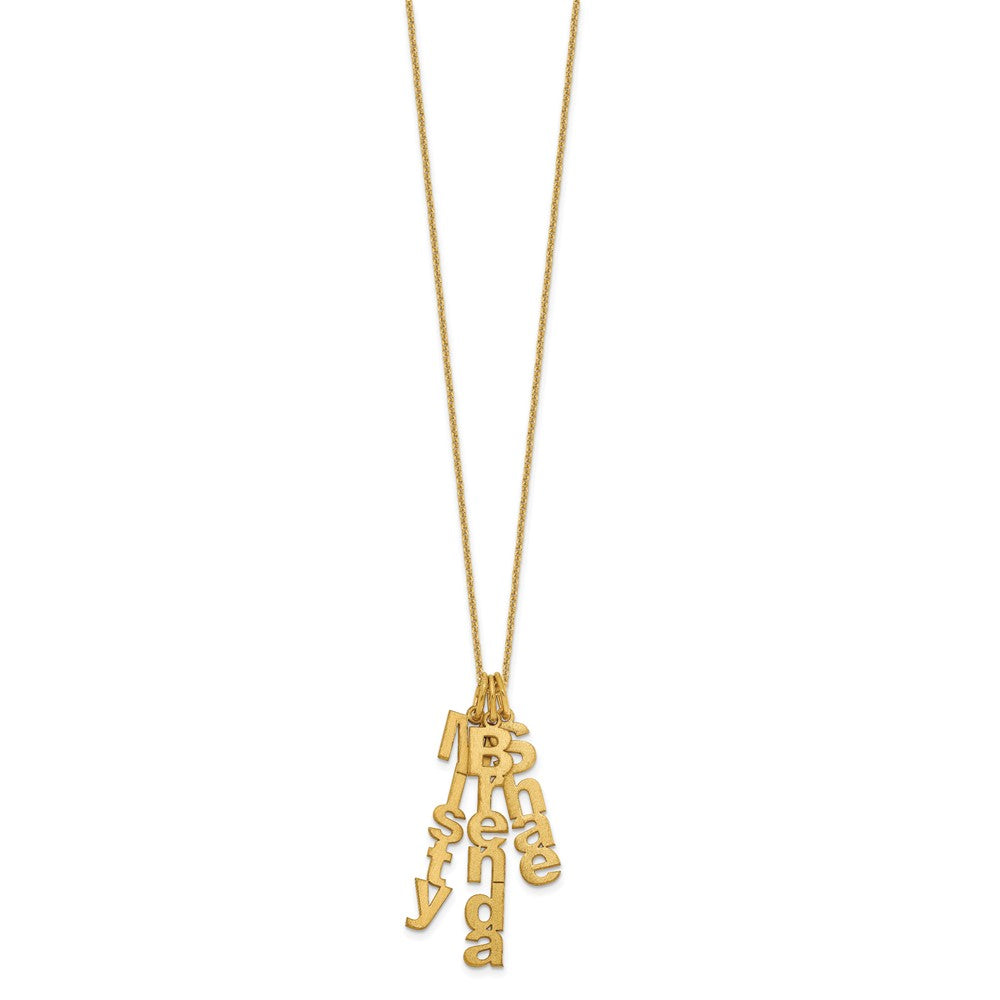 10k Yellow Gold Brushed Vertical 3 Name Charm Necklace