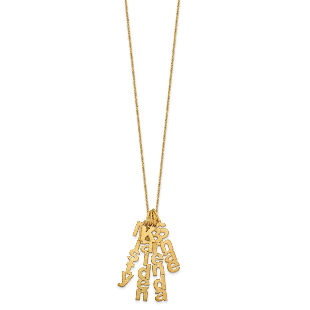 10k Yellow Gold Brushed Vertical 4 Name Charm Necklace