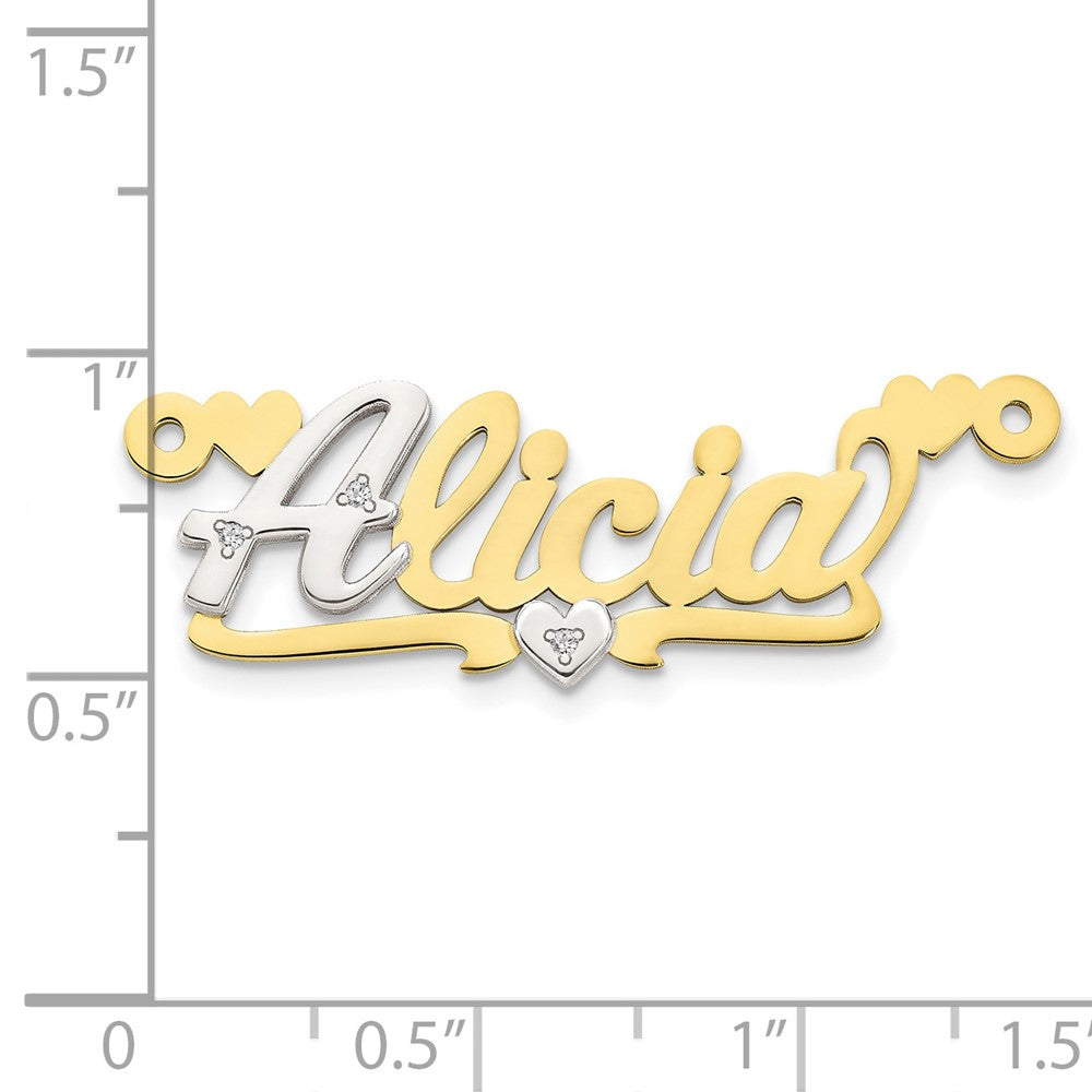 10k Two-tone 3D with Hearts Diamond Name Plate