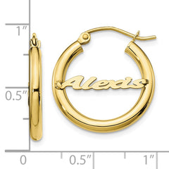 10k Yellow Gold Small Name Plate Hoop Earrings