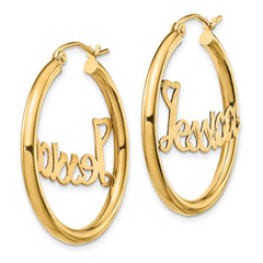 10k Yellow Gold Satin and Diamond-cut Name Plate Hoop Earrings