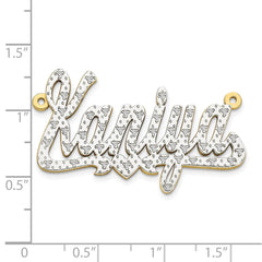 10k Yellow Gold and Rhodium 3D Diamond with Heart Name Plate - 2