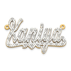 10k Yellow Gold and Rhodium 3D Diamond with Heart Name Plate - 2