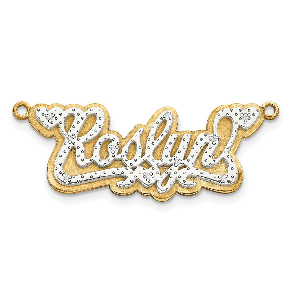 10k Yellow Gold and Rhodium 3D Diamond Name Plate